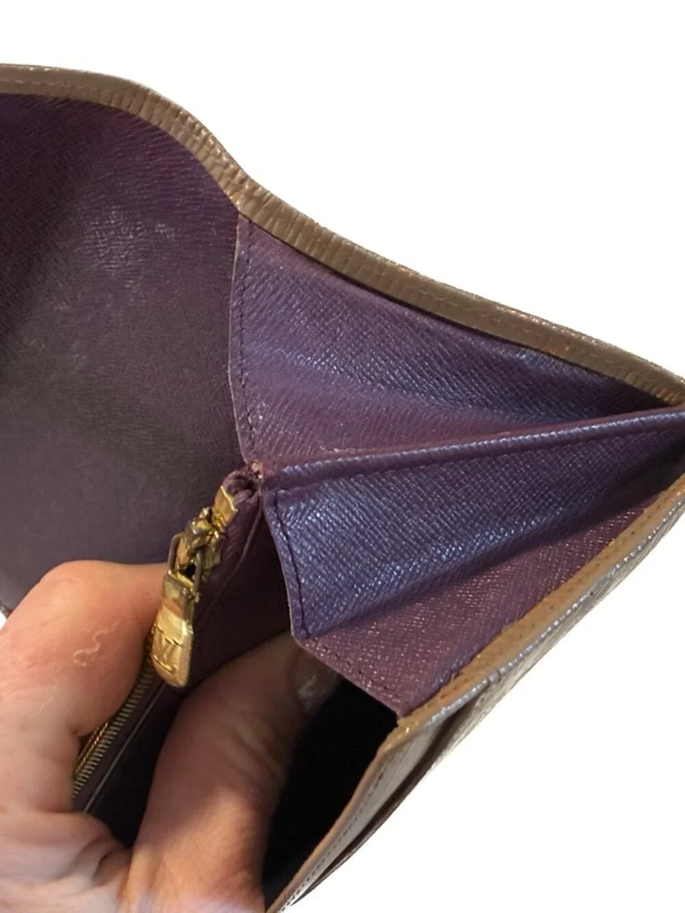 Authentic Louis Vuitton Vintage Epi Leather Long Flap Wallet in Taupe & Purple